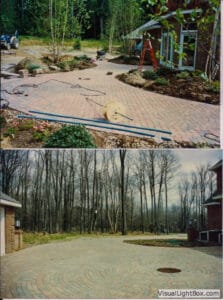 Before and after of a Hardscape Driveway Installation